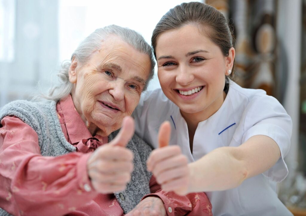 Thumbs up approval given by Mom and Senior Living Placement Referral Specialist